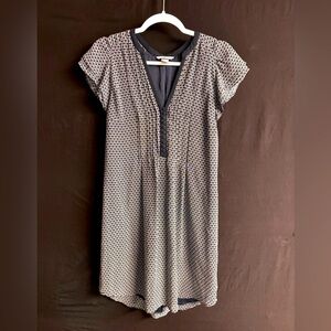 H&M Navy Blue Scallop Patterned Layered Slip Dress w/ Waist Tie & Button Front 8